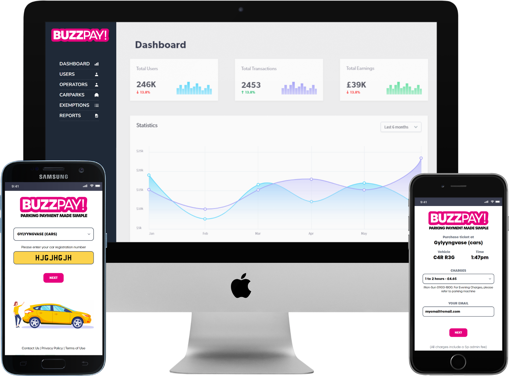 BuzzPay payment pages shown on desktop and mobile screens